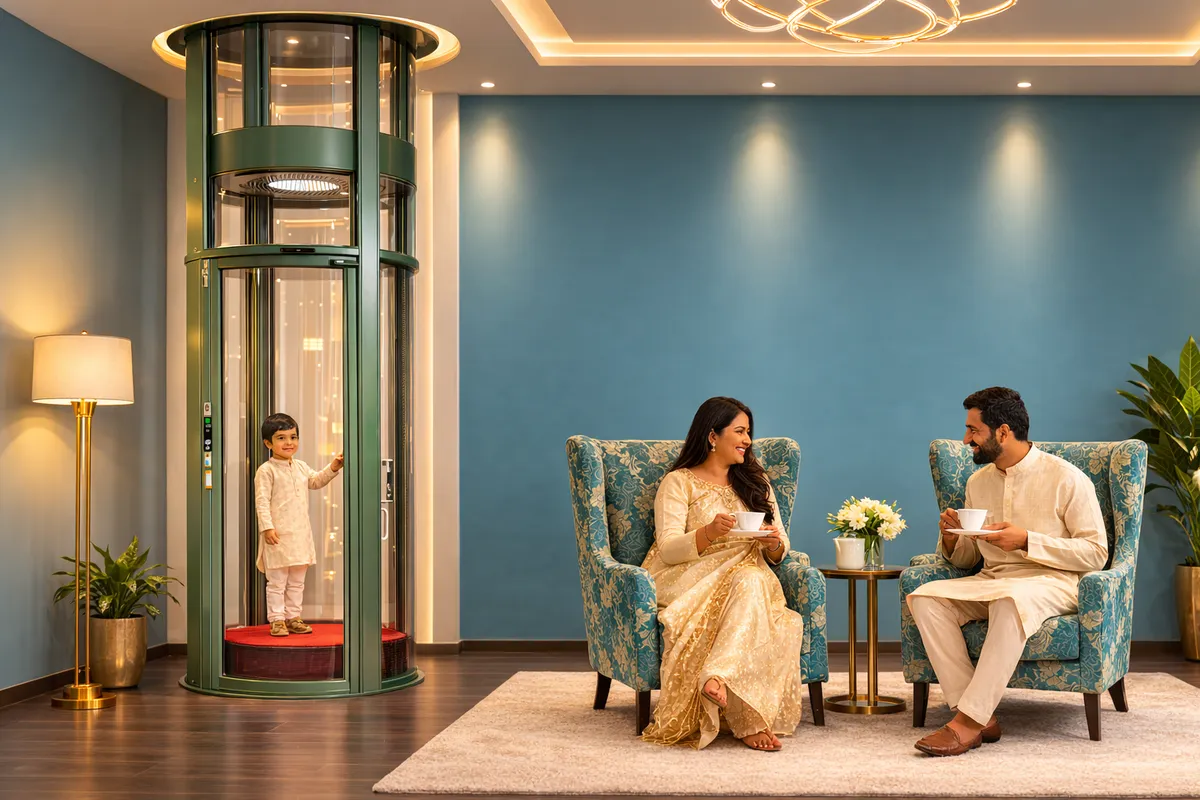 Airo household vacuum lift in a modern living room with a family at home