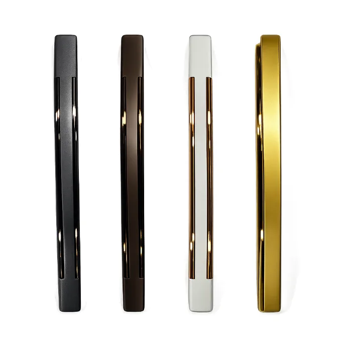 Airo minimalist door handles in black, brown, white and gold finishes