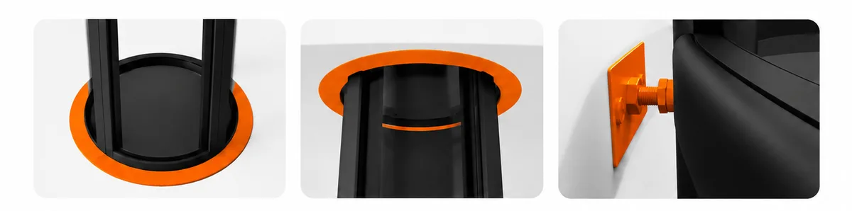 Airo floor cover plates and restraint brackets close-up details