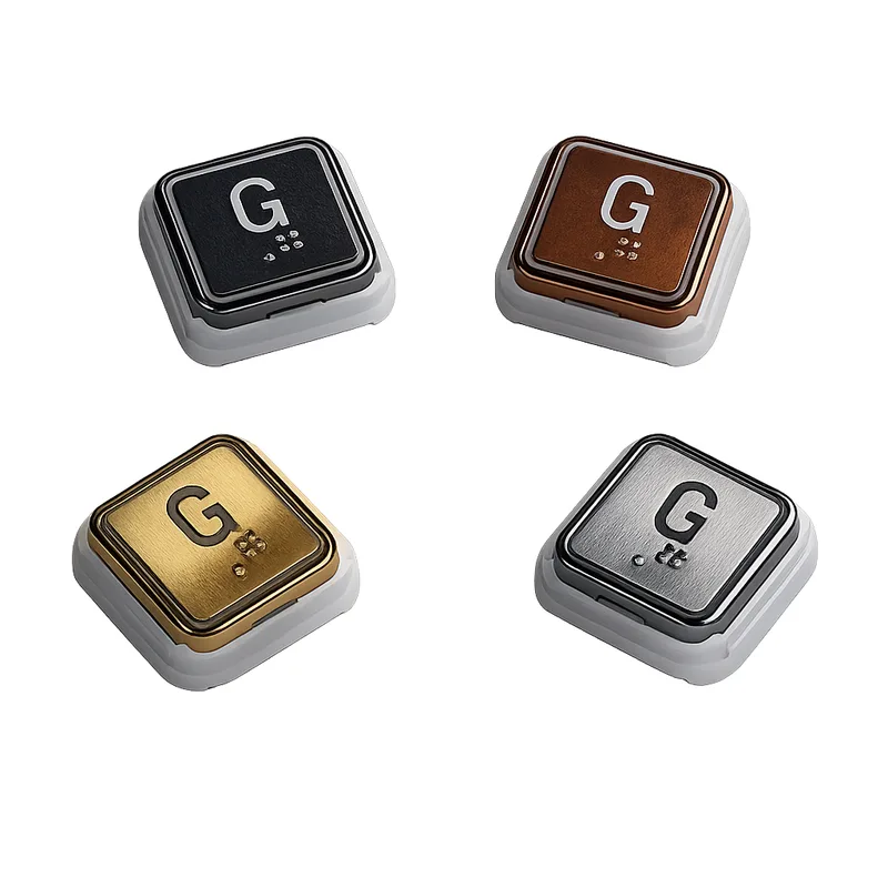 Airo illuminated push buttons with tactile braille markings in four finishes