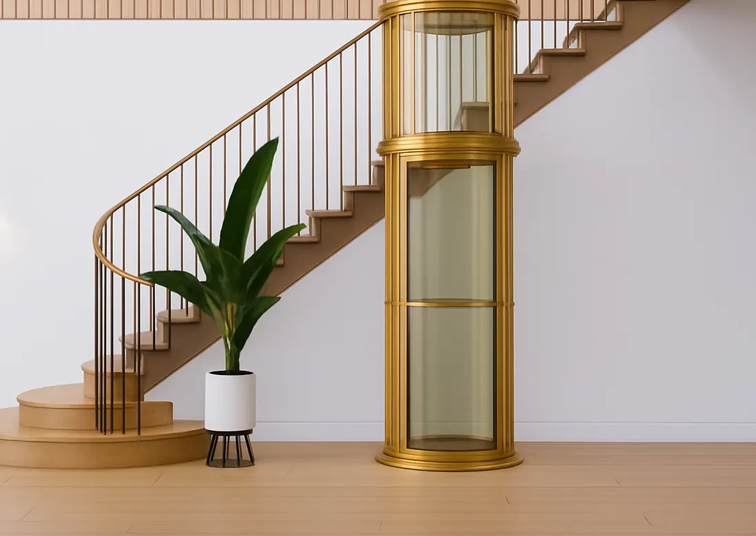 Airo home lift with modern curved staircase