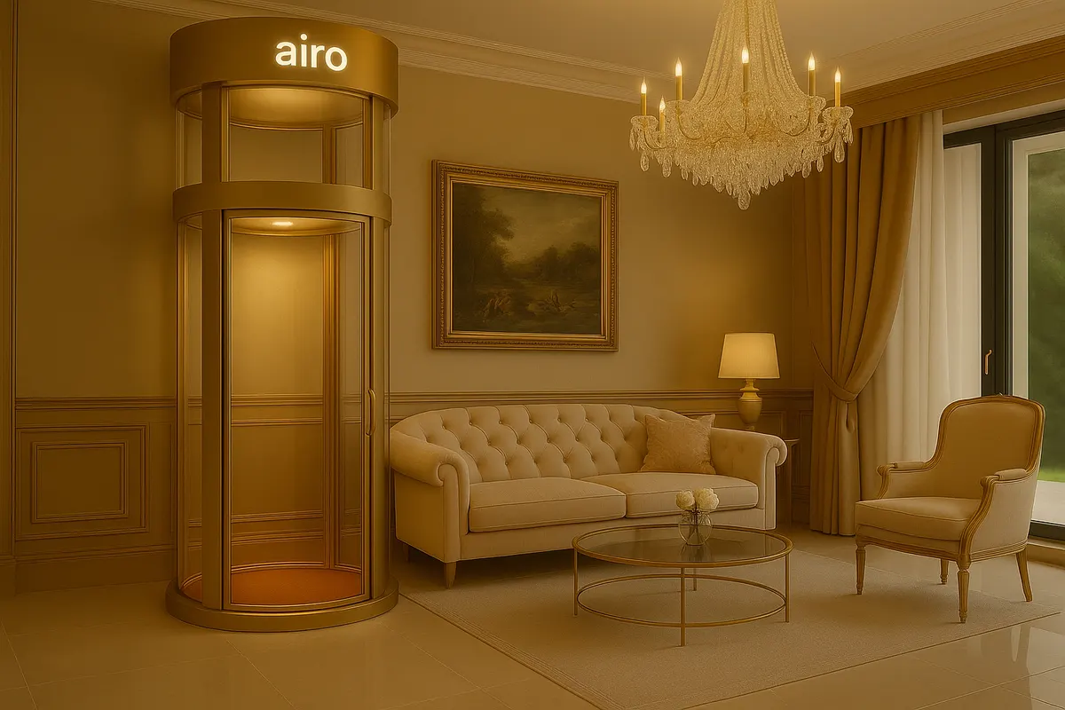 Airo luxury gold vacuum lift with warm red lighting