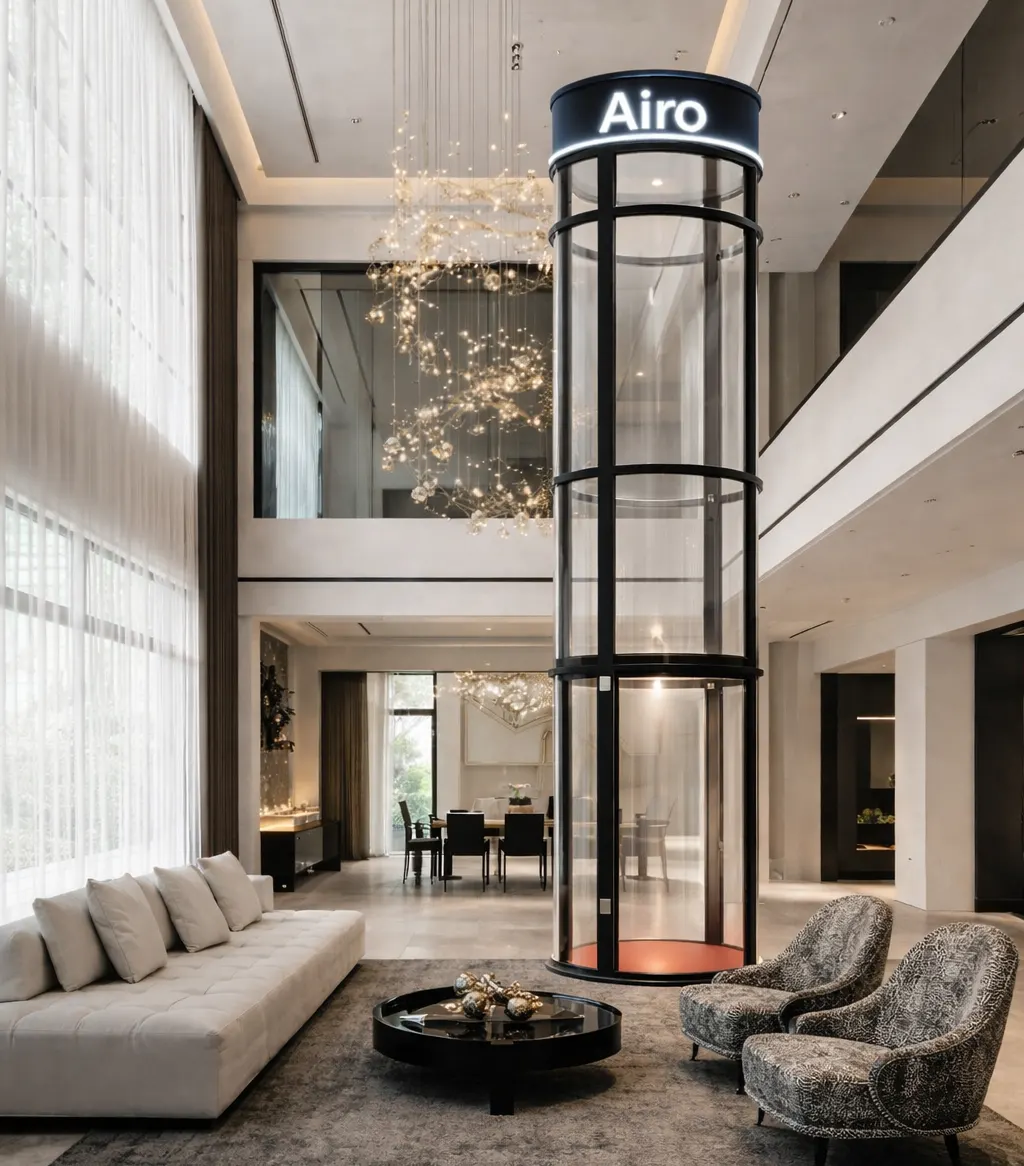 Airo home lift in an open courtyard