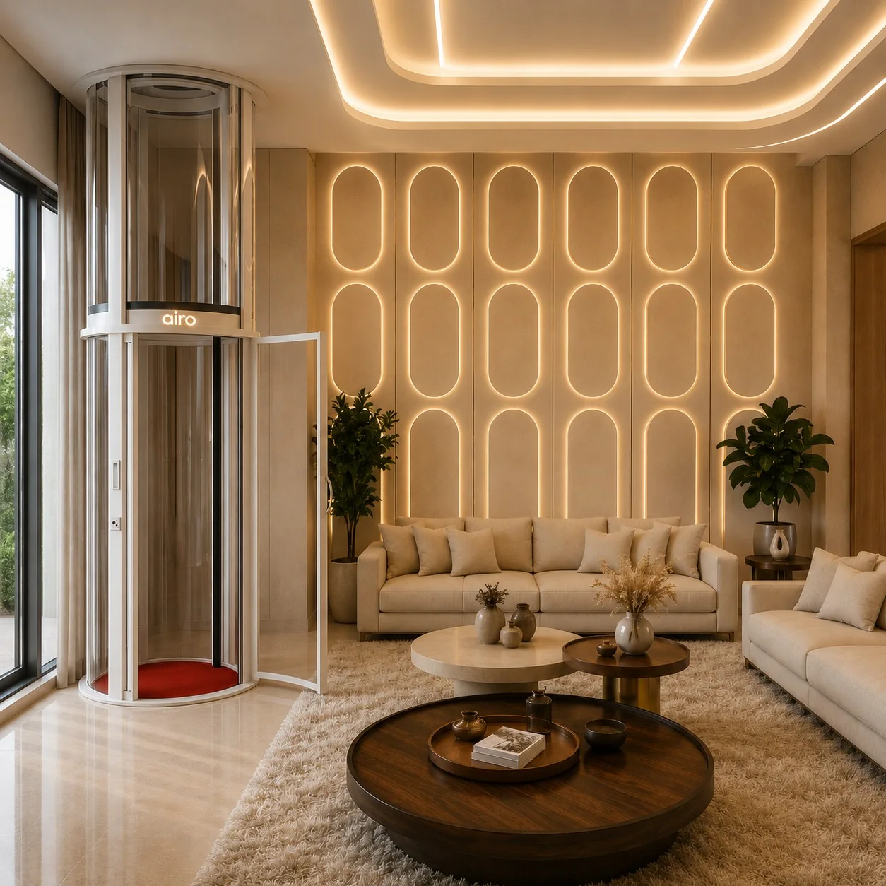 Airo air-driven vacuum lift in a luxurious modern living room